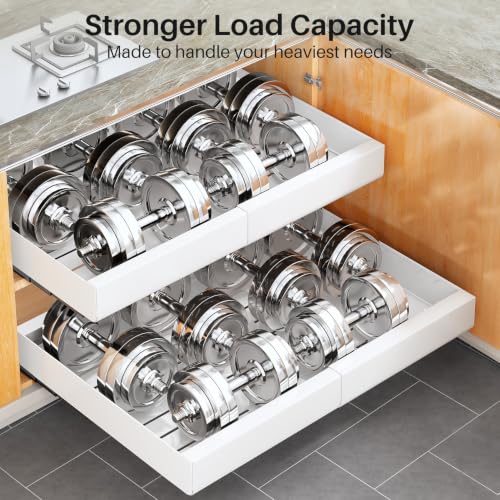 Pull out Cabinet Organizer (White / 17"D×18"-30"W(2 Pack))