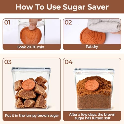 Airtight Brown Sugar Containers with Terra Cotta Saver 2.6Qt 2Pack (2.6Qt-Square)
