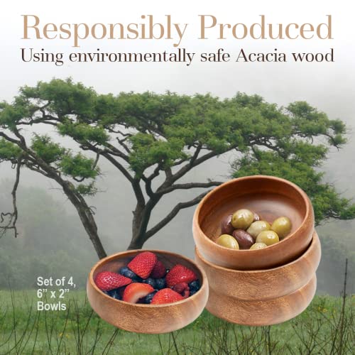 Woodard & Charles Acacia Wood Snack Serving Bowl (6" x 2" Set of 4)