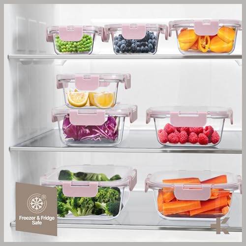 Bakken Borosilicate Glass Food Storage Containers with Lids 24 Pieces (Pink)