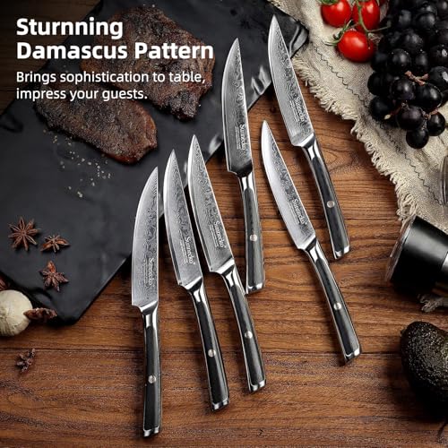 Damascus Steak Knife Set Non Serrated Steak Knives Set of 6 (6 Count)