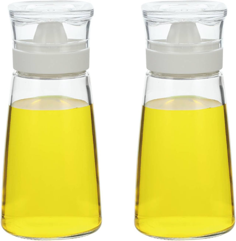 Glass Olive Oil and Vinegar Dispenser Bottles Set for Kitchen Cooking with Silicone Dual Pouring Spout, Soy Sauce Dispenser with Dust-proof Lid - Set of 2 (White, 8 oz)