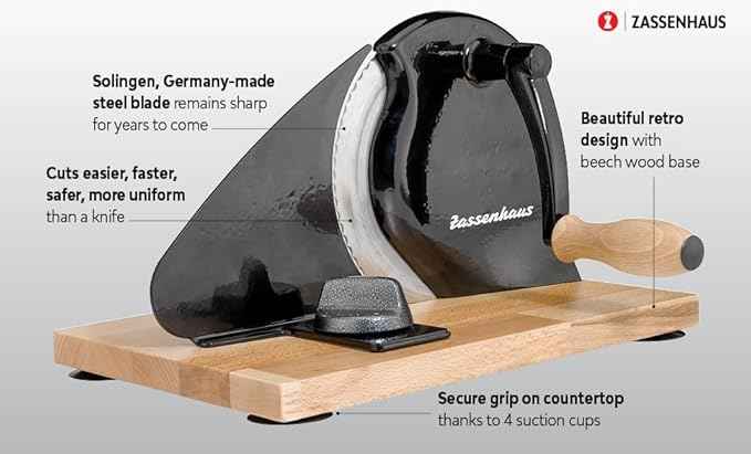 Zassenhaus Original Classic Adjustable Bread Slicer for Uniform Slices - Bread Slicer for Homemade Bread - 18/8 Stainless Steel Blade Sourdough Cutter - Cream, 11.75" x 8"