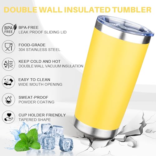 20oz Tumbler with Lid Double Wall Vacuum Insulated Travel Coffee Mug Stainless Steel Thermal Cup Powder Coated Sturdy Coffee Tumbler Bulk for Hot and Cold Beverages (20 Ounces (4 Pack) / Green-Teal-Orange-Yellow)