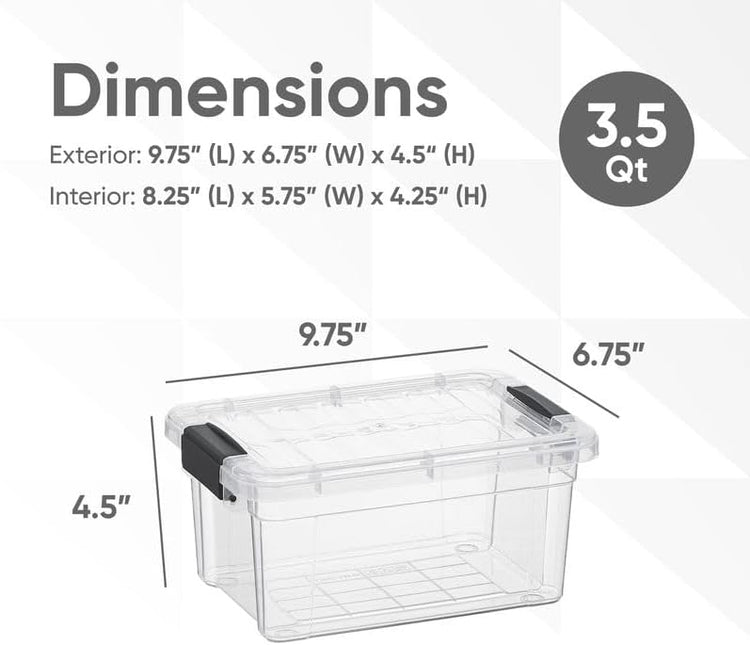 Superio Clear Storage Bins with Lids, Stackable Storage Box with Latches and Handles, Extra Small, 4 Pack 3 Quart