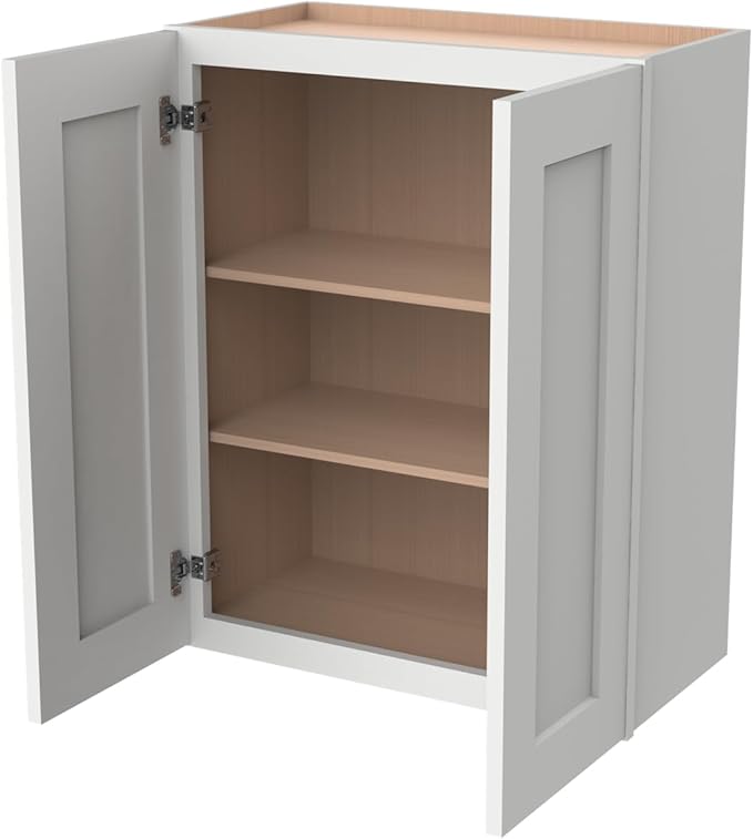 Wall-Mounted Cabinet – Solid Wood Shaker Style Medicine Cabinet with Adjustable Shelves & Soft-Close Doors for Bathroom, Kitchen, and Office Storage (Origami White, 24" W x 12" D x 30" H)