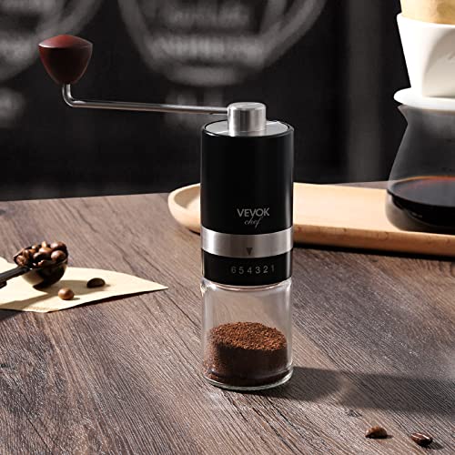Manual Coffee Grinder Hand Coffee Grinder 6 External Adjustable Setting Stainless Steel Conical Burr Coffee Mill Portable Hand Crank Coffee Bean Grinder Fine for Espresso (Black)