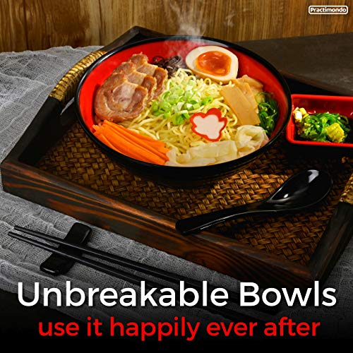 Unbreakable Ramen Bowl Set with Chopsticks and Spoon (2 Bowl Set / Red & Black)