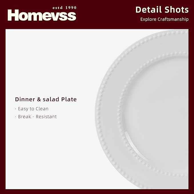 HomeVss, New Bone China Dinnerware Set, Embossed Pearl Design, 16pc Set