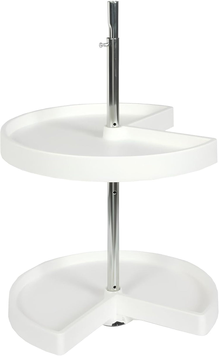 Knape & Vogt Plastic Lazy Susan Organizer, 2-Tier Lazy Susan for Cabinet, Kidney-Shaped 18-Inch Polymer 360º Turntable, White