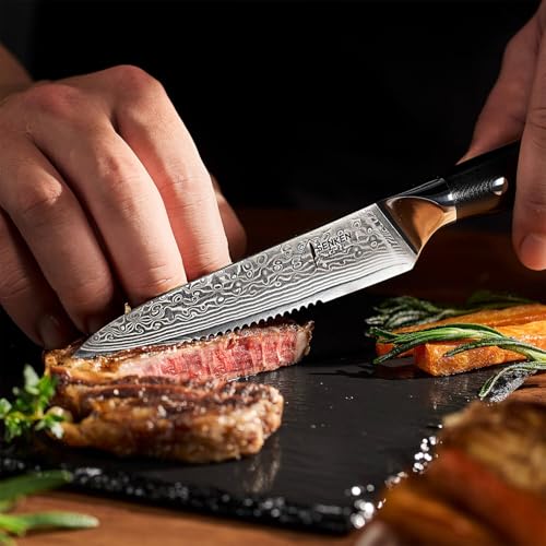 Senken 4 Piece Damascus Steak Knife Set with Full (4 Count)