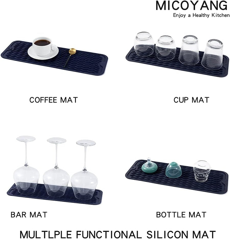 Silicone Dish Drying Mat for Multiple Usage,Easy clean,Eco-friendly,Heat-resistant Silicone Mat for Kitchen Counter,Sink,Bar,Bottle,or Cup Navy Blue M 17 inches x 6 inches