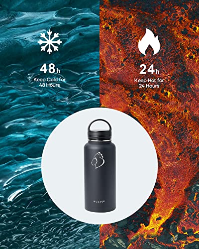 32 oz Water Bottle Insulated with Straw & 3 Lids (32 Ounces / Black)