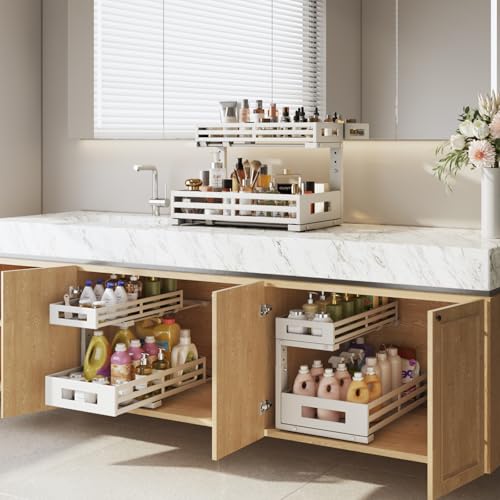 2 Pack 17"Deep Under Sink Organizer And Storage (2 Pack-17"Dx11.4"-16.34"H / Gray)
