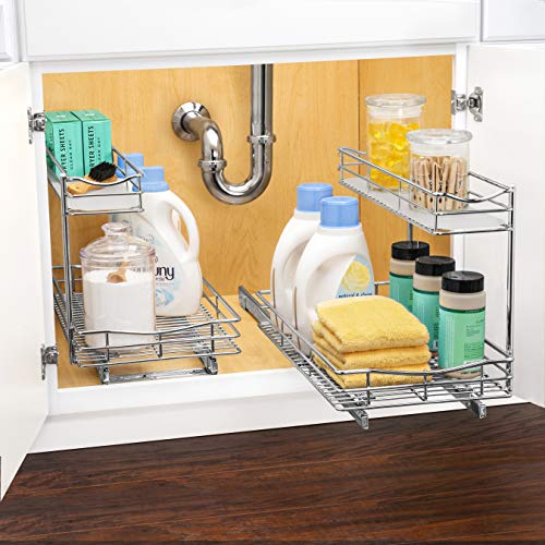 Pull Out Under Sink Kitchen Cabinet Organizer (11.5"W x 21"D Chrome)
