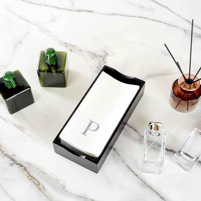 Luxenap 15.8 X 7.9 Inch Linen-Feel Guest Towels, 50 Lettered Hand Towels - Silver Letter 'P', Sans Serif Font, White Paper Dinner Napkins, airlaid, For Restrooms And Tables - Restaurantware