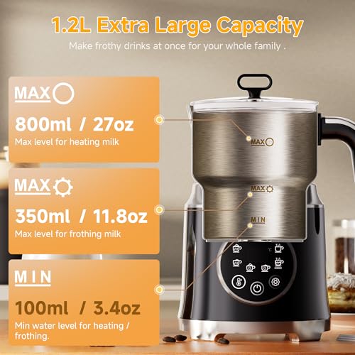 6-in-1 Electric Milk Frother and Steamer, Large Capacity Foam Maker