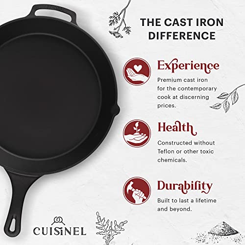 15" Cast Iron Skillet + Glass Lid Cover + Pan Scraper + Heat (15")