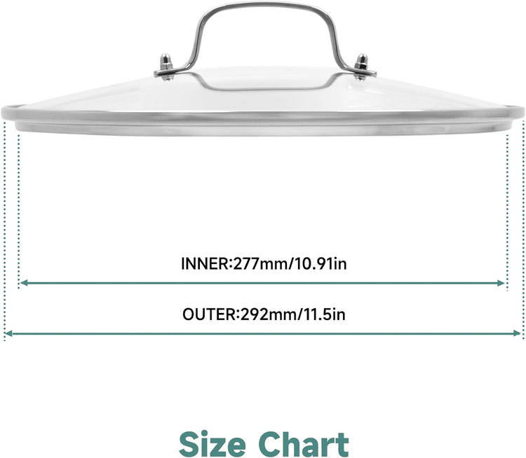 11 IN Glass Lid with Stainless Steel Handle for Frying Pan, Tempered Replacement Cover Compatible for All Cookware for Skillets, Round Cast Iron Aluminium, Stainless Steel Pans & Pots 276mm-292mm