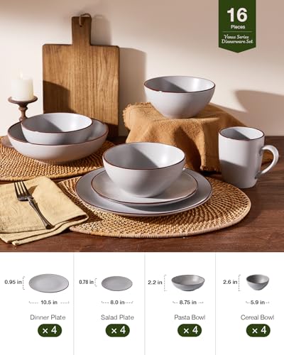 Venus Stoneware Dinnerware Sets with Pasta Bowls (Light Gray / Serves 4 (16pc w/ Pasta Bowl))