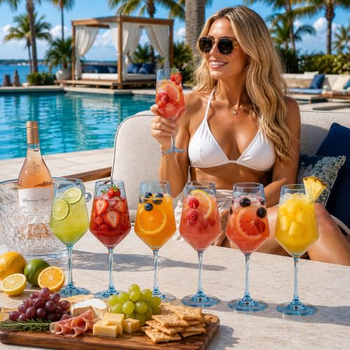 Blue Wine Glasses Set of 6 Cobalt Blue 14oz Birthday Gift for Her Women Blush Colored Tall Stemmed Unique Wine Glasses Colored Glassware Set Elegant Tableware for Parties Wedding Anniversary Home Bar (6 Count)