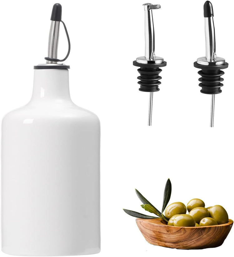 HOMCDALY Ceramic Olive Oil Dispenser Bottle, 16oz Oil Dispenser Bottle for Kitchen, Oil Container, Kitchen Oil Dispenser(White)
