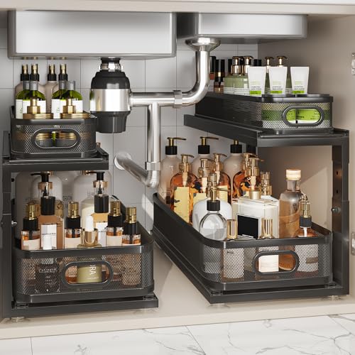 2 Pack 21IN Depth Under Sink Organizer With Next (Black / 2 Pack-21"Dx12.4"-16.5"H)