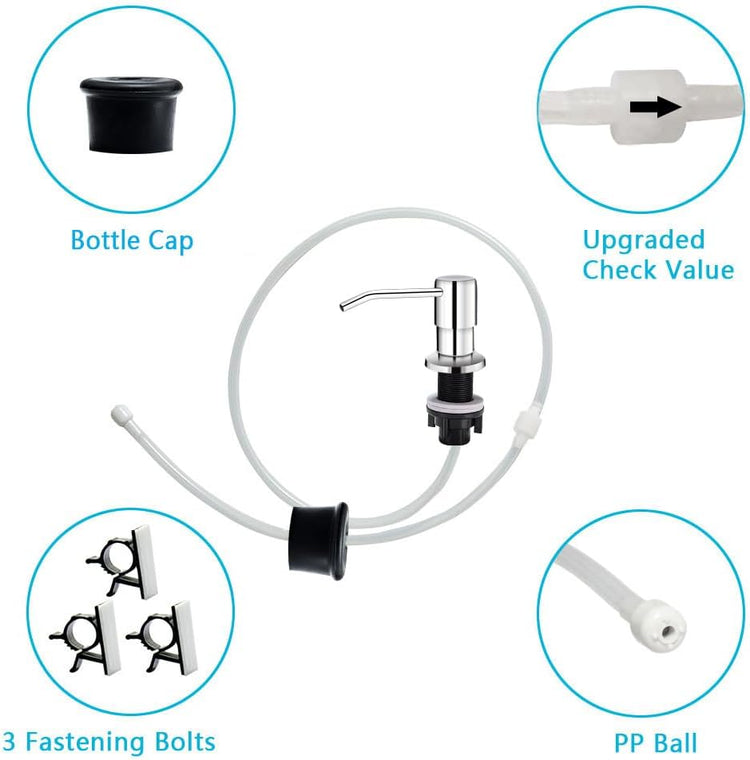 Soap Dispenser for Kitchen Sink, in Sink Soap Dispenser Pump, 47" Silicone Extension Tube Connect to The Soap Bottle Directly, Say Goodbye to Frequent Refills (Chrome)