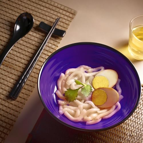 Unbreakable Ramen Bowl Set with Chopsticks and Spoon (2 Bowl Set / Purple & Black)
