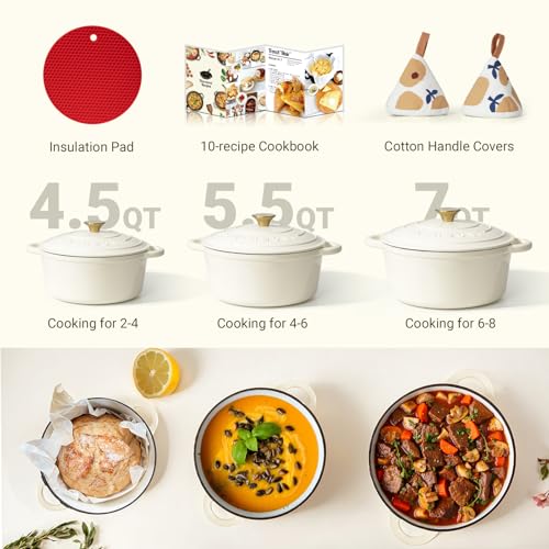 Enameled Cast Iron Dutch Oven (7 Quart / Cream white)