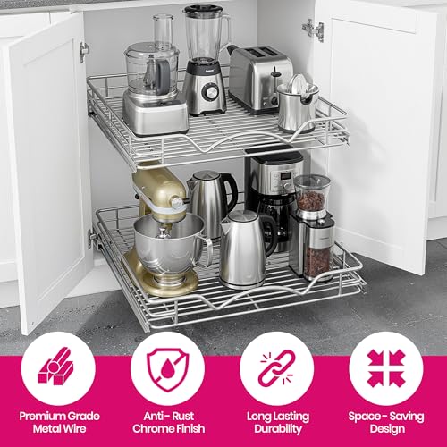 2-Tier Pull-Out Cabinet Organizer for Kitchen, 22" W x 21”D x 16.5" H (22 Inch / Two Tier)