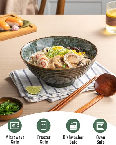 8 Inch 40oz Large Japanese Ramen Bowl Set of 2 (Green)