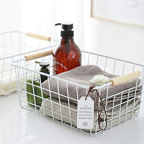 LeleCAT White Wire Baskets for Organizing with Handles,Pantry Organizers and Storage For Kitchen, Household Snack Basket for Cabinets, Closets, Bedrooms,food - Set of 4(White)