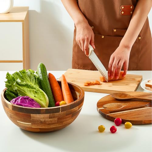 Salad Bowls Wood Salad Bowl Set with Lid 11.8 Inch Large Wooden Bowls Set Acacia Wood Serving (11.8 Inch Large Wooden Bowls)