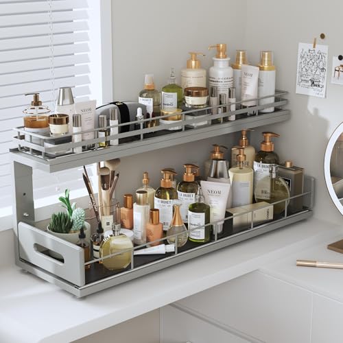 Under Sink Organizer Upgrade To Professional Rails (Gun Gray / 2 Pack-21"Dx12.8"-16.9"H)