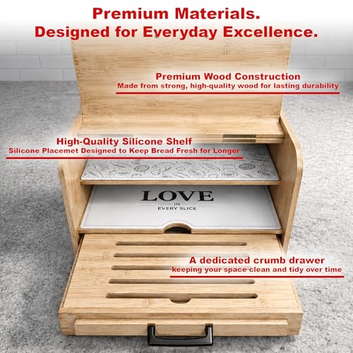 Premium FULLY ASSEMBLED Bamboo Bread Box (Bamboo)