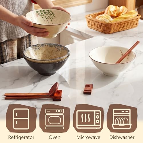 40oz Ceramic Japanese Ramen Bowls Set of 4 (Vintage Style)