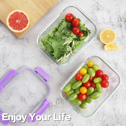 24pc Glass Food Storage Containers with Lids (Purple / 12 Pack)