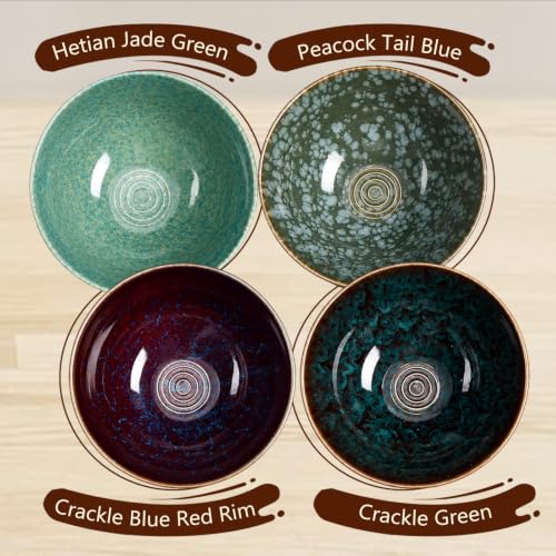 40oz Ceramic Japanese Ramen Bowls Set of 4 (Peacock Green)