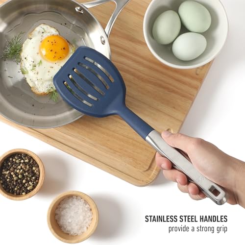Prime 7 Piece Silicone and Teak Wood Kitchen Tool Set (Navy Blue w/ Silicone & Teak Wood (Prime - 7pc Utenstil Set) / 7-Piece Gadget & Tool Set)