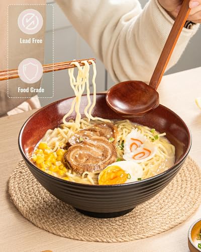 Large Japanese Ramen Bowl Set of 4 (Red-4 Bowl Set)