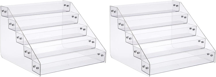 Acrylic Spice Rack, Tiered Spice Rack Shelf Seasoning Organizer for Countertop, Cabinet, Pantry, Kitchen Storage - 5 Tier, 2PCS