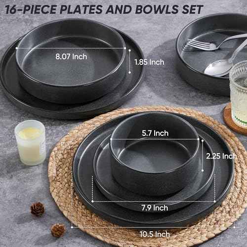 16 Piece Stoneware Dinnerware Sets with Pasta Bowls (16 Count)