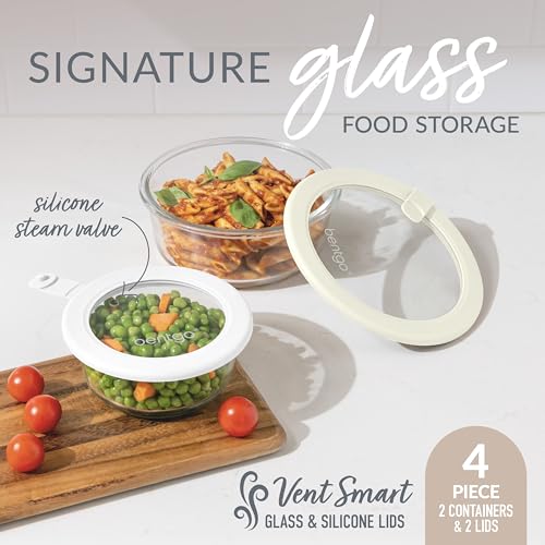 Signature Glass Food Storage Containers with Lids (4-Piece Set (White Stone))