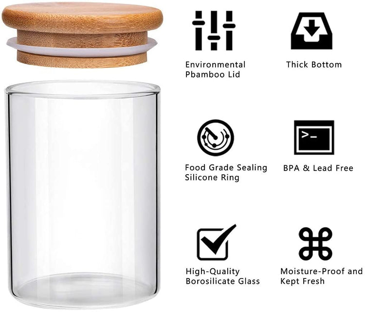 Glass Jars with Bamboo Wooden Airtight Lids 6oz 10oz Spice Jars Food Storage Containers for Home Kitchen