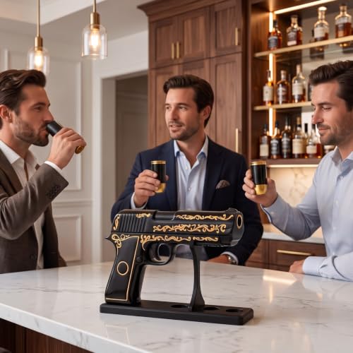 Gifts for Men Dad Hand Painted Gun Whiskey Decanter Set & Shot Glass