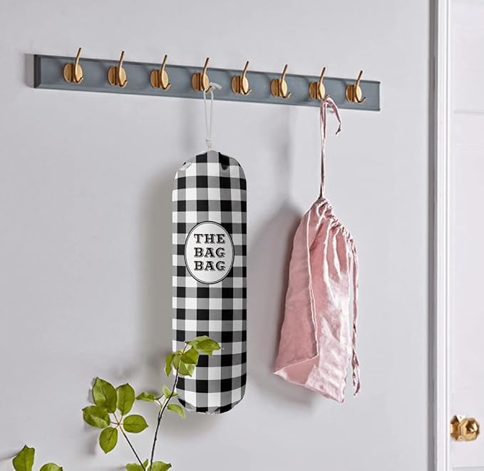 Black White Buffalo Check Plaid Grocery Bags Holder Organizer For Shopping Bags,Wall Mount Plastic Bags Storage Container Dispensers, Kitchen Housewarming Gifts For Women Family Friends Grandma Mom