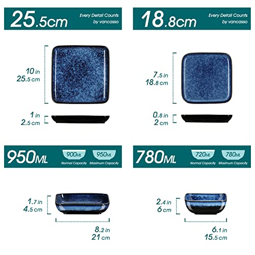 Stern Square Stoneware Dinnerware Set for 4 (Blue / Service for 4 (16 Pcs))