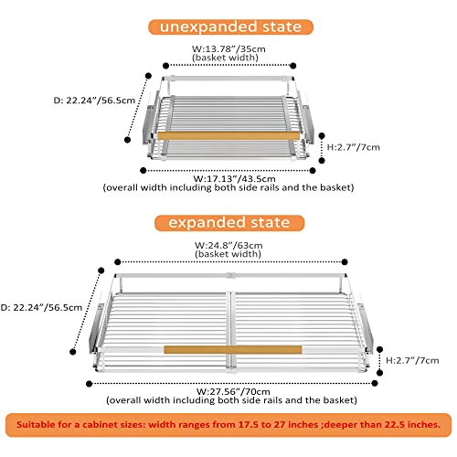 Pull Out Cabinet Organizer (L: 17.1~28" W x 22.5" D / Chrome-3pack)