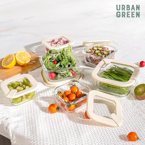 Glass Food Storage Containers with Glass Lids (Ivory White -6p)